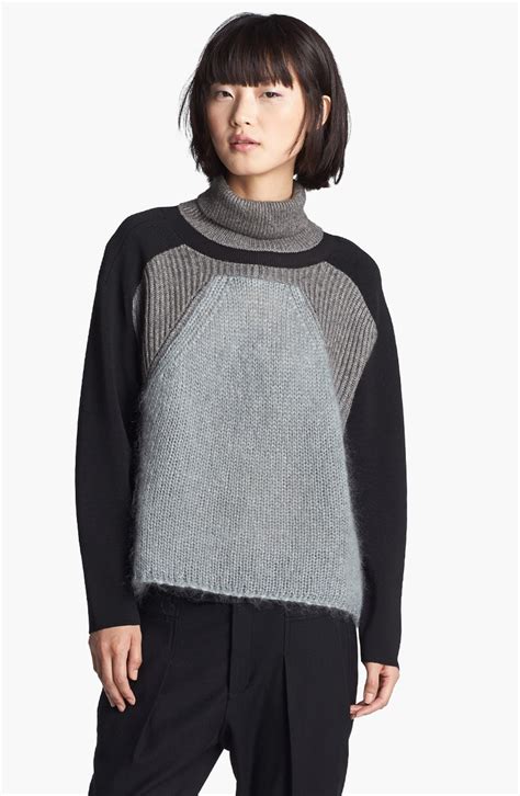Helmut Lang Colorblock Turtleneck Sweater In Gray Light Grey Lyst