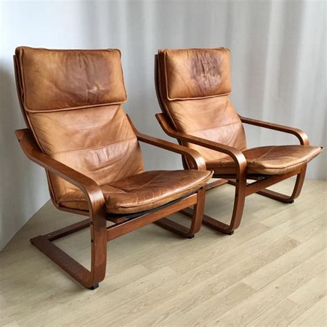 For sale: Pair of Vintage Cognaс Leather Poäng Chairs by Noboru