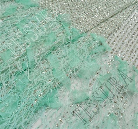 Feather Sequin Bead Embroidered Tulle Fabric Exclusive Fabrics From