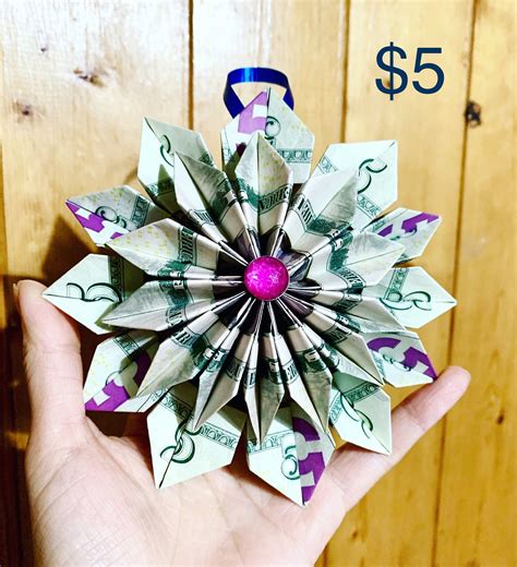 Money Origami Flower Ornament Wreath For Christmas Dollar Bill Etsy