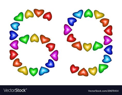 Number 69 Sixty Nine Colorful Hearts On White Vector Image