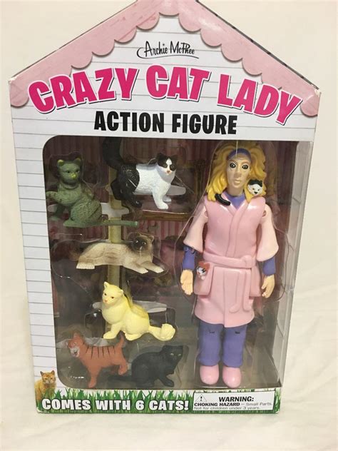 Crazy Cat Lady Action Figure Archie Mcphee Includes 6 Cats