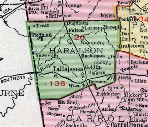 Haralson County Georgia 1911 Map Buchanan Tallapoosa Bremen Felton