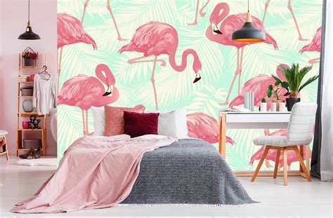 Pink Flamingo Bedroom Wall Art Large Floral Tropical Wall Etsy