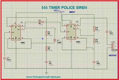 Police Siren Project Using 555 Timer In Proteus The Engineering Projects