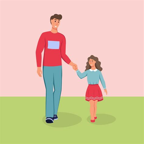 Padre E Hija Caminando Por La Calle Papá E Hijo En Ropa De Primavera Ilustración Vectorial De