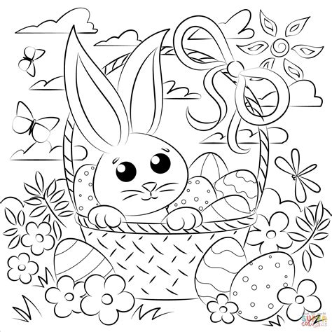 Easter Bunny In Basket Coloring Page Coloring Pages