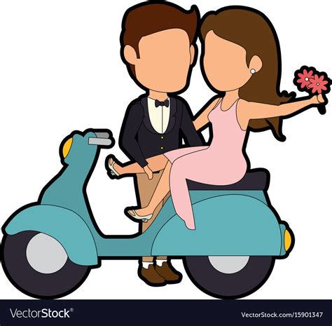 Isolated Newlywed Couple Motorcycle Royalty Free Vector