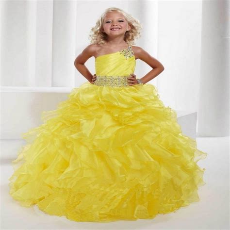 Gorgeous Off The Shoulder Organza Beaded Yellow Kids Pageant Dress Ball