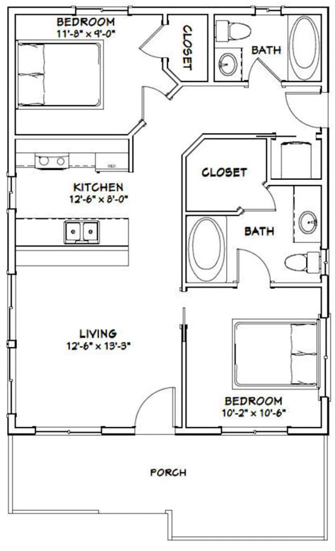 Buy 24x32 House 2 Bedroom 1 Bath 768 Sq Ft Pdf Floor Plan Online In