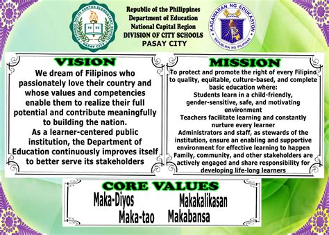 Deped Mission Vision And Core Values Ctto Deped Mission Core Images