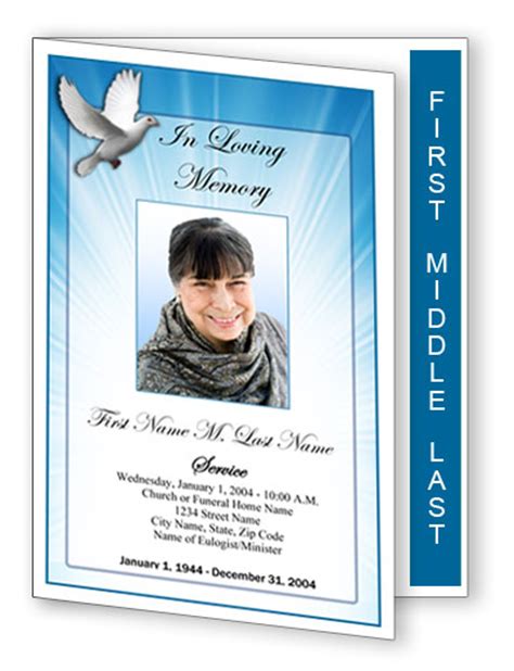 Celestial Dove Funeral Program Template Graduated Fold Elegant