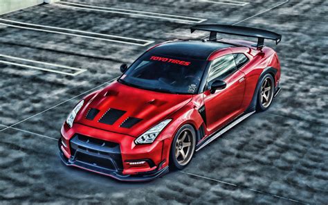 Download Wallpapers Nissan Gt R Hdr R35 Tuning Parking Supercars