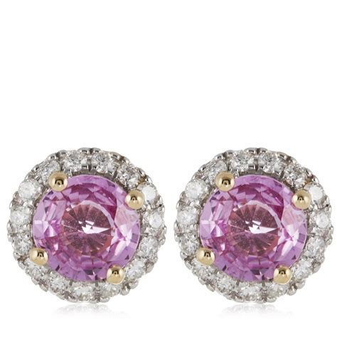 Ct Pink Sapphire Ct Diamond Round Halo Stud Earrings Ct