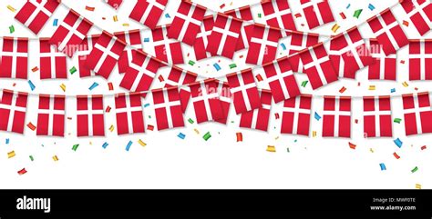 Denmark Flags Garland White Background With Confetti Hang Bunting For