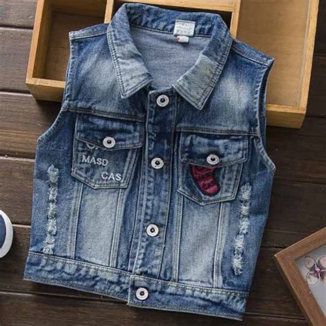 New Fashion Hole Denim Baby Boy Vest Turn Collar Children Clothes