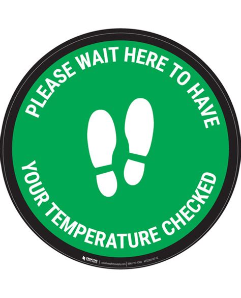 Please Wait Here Temperature Check With Icon Green Circular Floor