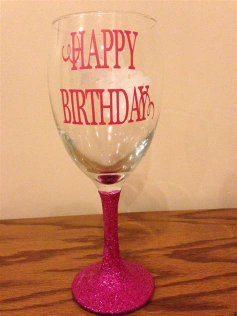 Wine Glass Happy Birthday With Pink Glitter Bottom Personalisedwineglass Personalized Wine