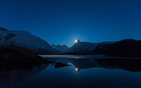 Mountain Moon Reflection In Water Hd Nature 4k Wallpapers Images