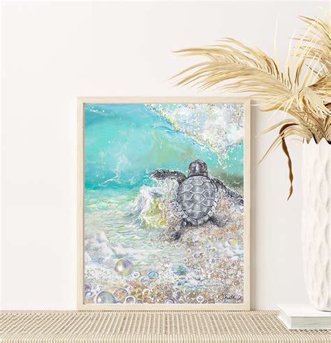 Beach Bathroom Decor Sea Turtle Art Prints Coastal Bathroom Etsy