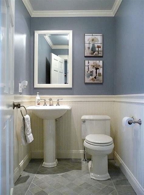 A skirt for the sink provides extra storage underneath, and the pages of an old book are taped to the wall for inexpensive and effective decoration. 40 Most Popular Half Bathroom Decor Ideas 2019 ...
