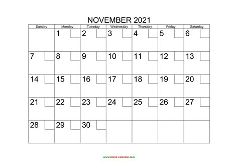 Calendar November 2021 Large Numbers