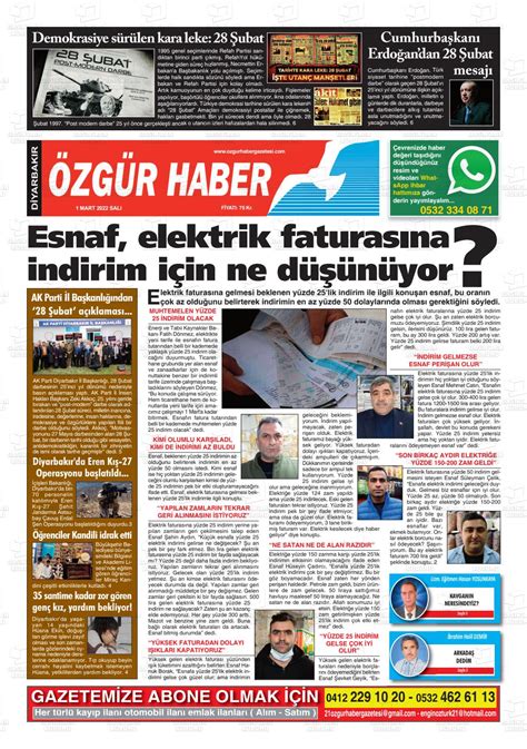 01 Mart 2022 tarihli Özgür Haber Gazete Manşetleri