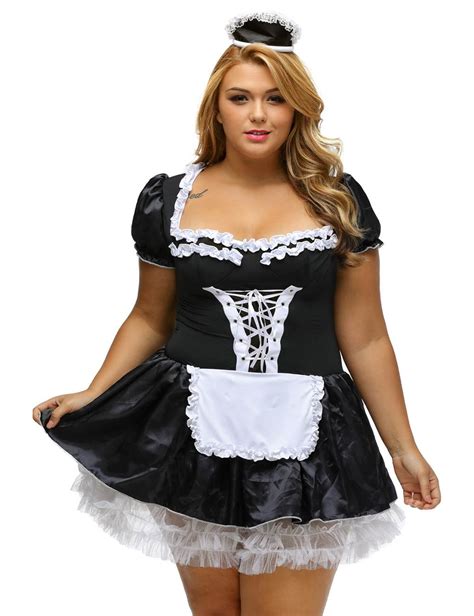 Plus Size Halloween Satin French Maid Adult Uniform Fancy Dress Costume Ohyeah