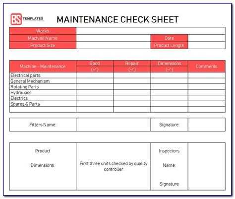 15 Machine Maintenance Checklist Template Sample Excel Templates Vrogue