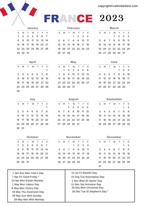 Printable 2023 France Calendar Free Printable Calendar 2023