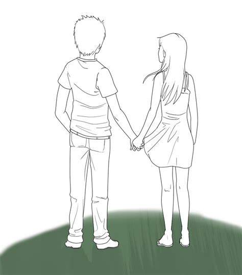 Anime Lover Boy And Girl Holding Hands Anime Sketch