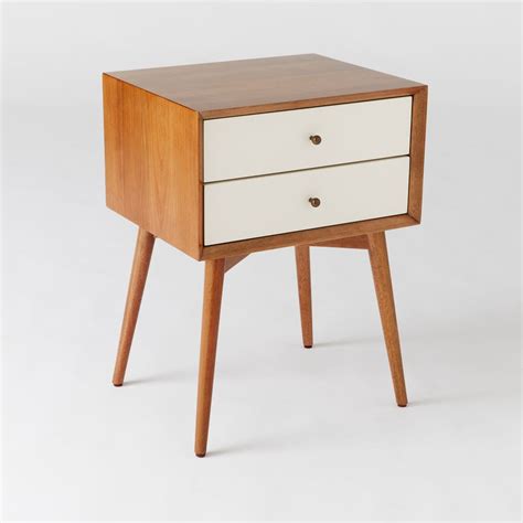 Store bedside essentials in a nightstand from crate and barrel. Mid-Century Bedside Table - White + Acorn | west elm UK
