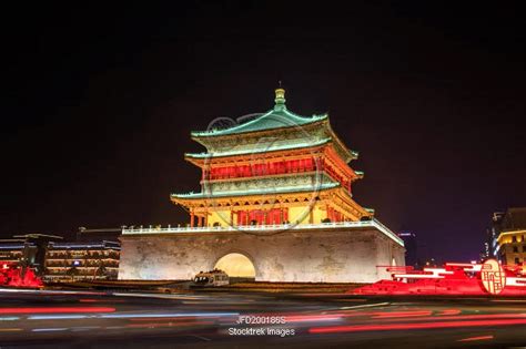 A Night View Of Gulou Tower In Xian China Stocktrek Images