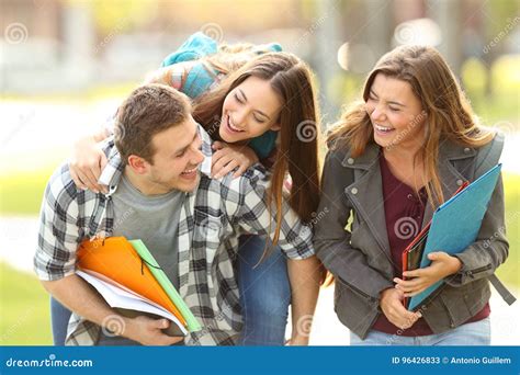 Happy Students And Friends In A Campus Stock Image Image Of Front