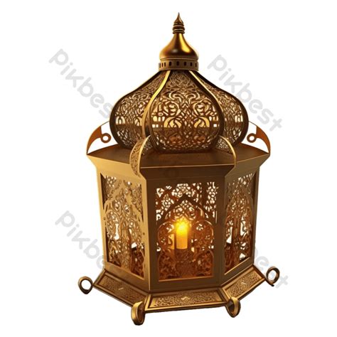 Ramadan Lantern 3d Golden Ramadhan Kareem Islamic Lamp Free Png Png