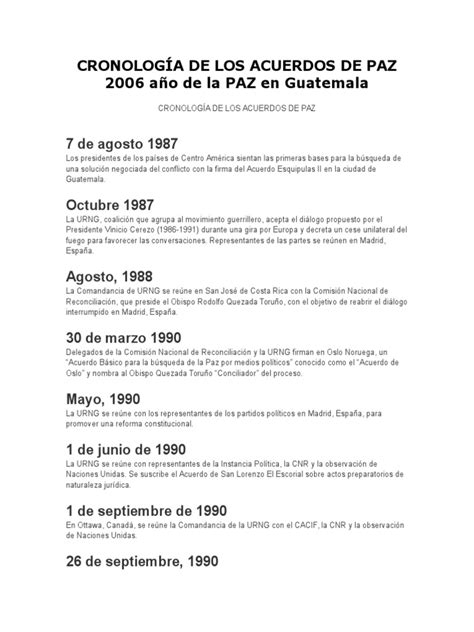 Cronología De Los Acuerdos De Paz Pdf Guatemala Relaciones