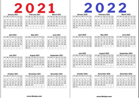 2 Year Calendar 2021 And 2022 Printable Free