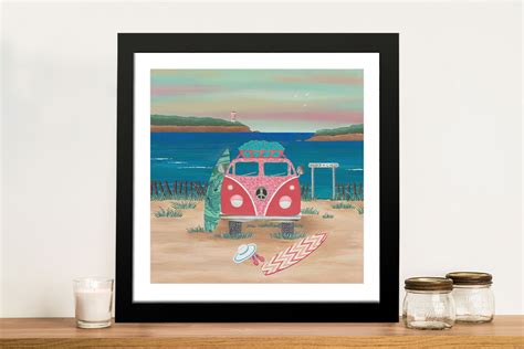 Framed Hippy Van Road Trip Print On Canvas Great T