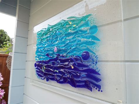 Fused Glass Art Wall Panel Abstract Seascape Etsy Uk