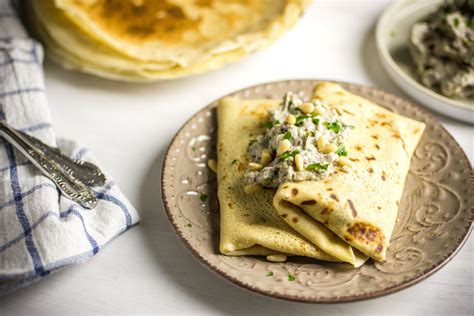 Savoury Crepes Filled With Mushrooms Cashew Cream Savory Crepes