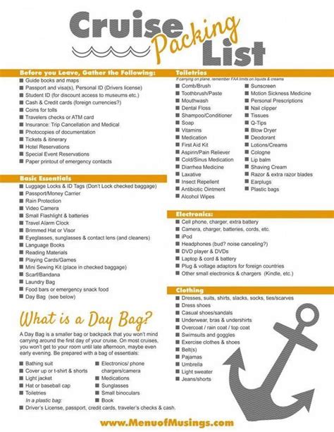 Printable Cruise Packing List