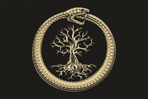 Ouroboros Snake And Tree Of Life Esoteric Illustration By Olena1983