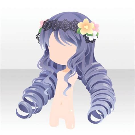 Lace fragments are so pretty and very very useful. Anime hair purple curly with bangs and flower crown headband black lace... - chryssa-HAIRstyle ...