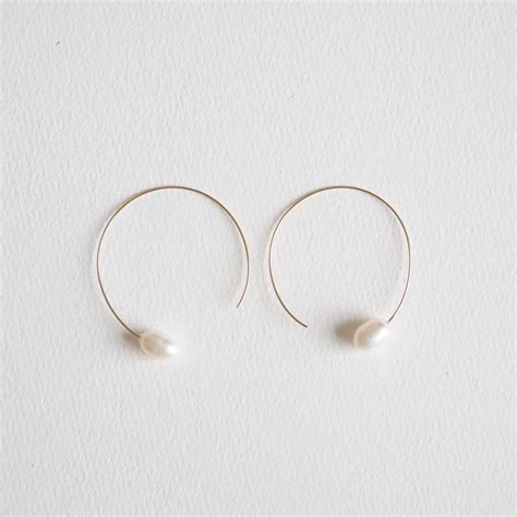 Floating Pearl Hoop Earrings • Statement • White Finches Jewelry