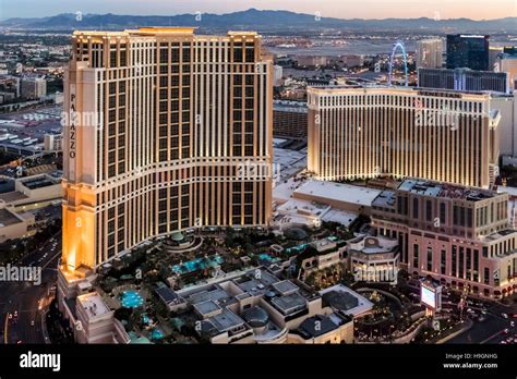 Aerial View Of Venetian And Palazzo Hotels The Strip Las Vegas Stock