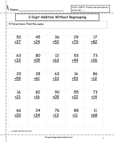 Adding 2 Digit Numbers Worksheets 2nd Grade