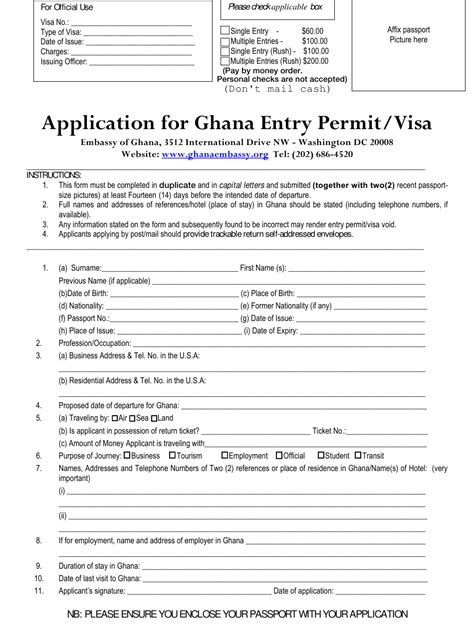 Washington Dc Application For Ghana Entry Permitvisa Fill Out