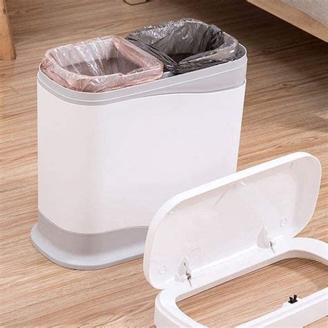Dual 12 Liter Bathroom Trash Can With Lid Slim Bathroom Garbage Can3