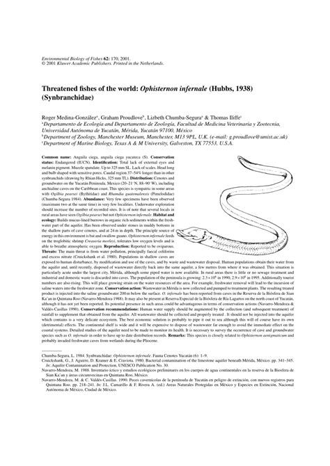 Pdf Threatened Fishes Of The World Ophisternon Infernale Hubbs