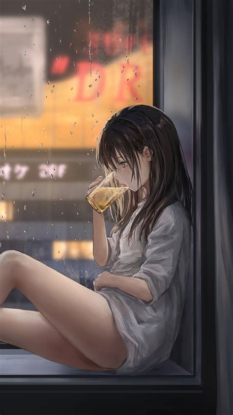Anime Girl Cat Raining Wallpaper